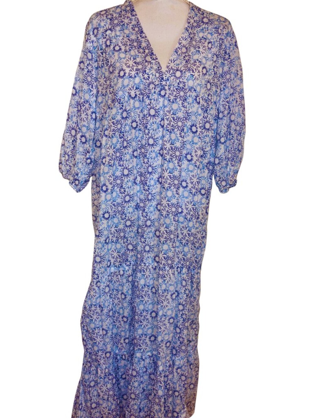 NEW NWT Compania Fantastica Maxi Tiered 100% Cotton Blue White Dress size M